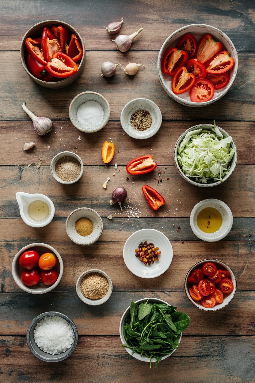 Ingredients for Roasted Red Pepper and Tomato Salad