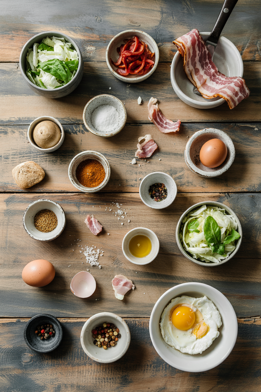 Ingredients for Salade Lyonnaise with Bacon and Egg