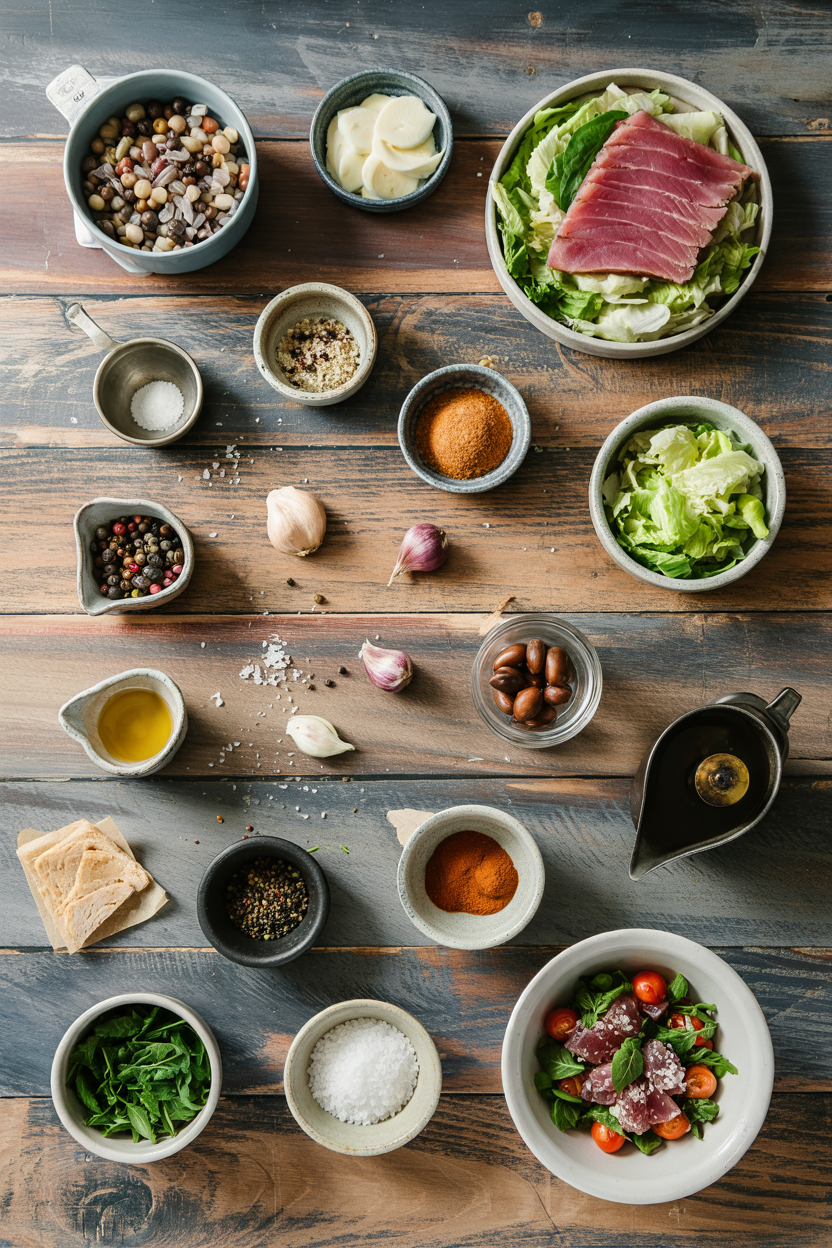Ingredients for Salade Niçoise with Seared Tuna