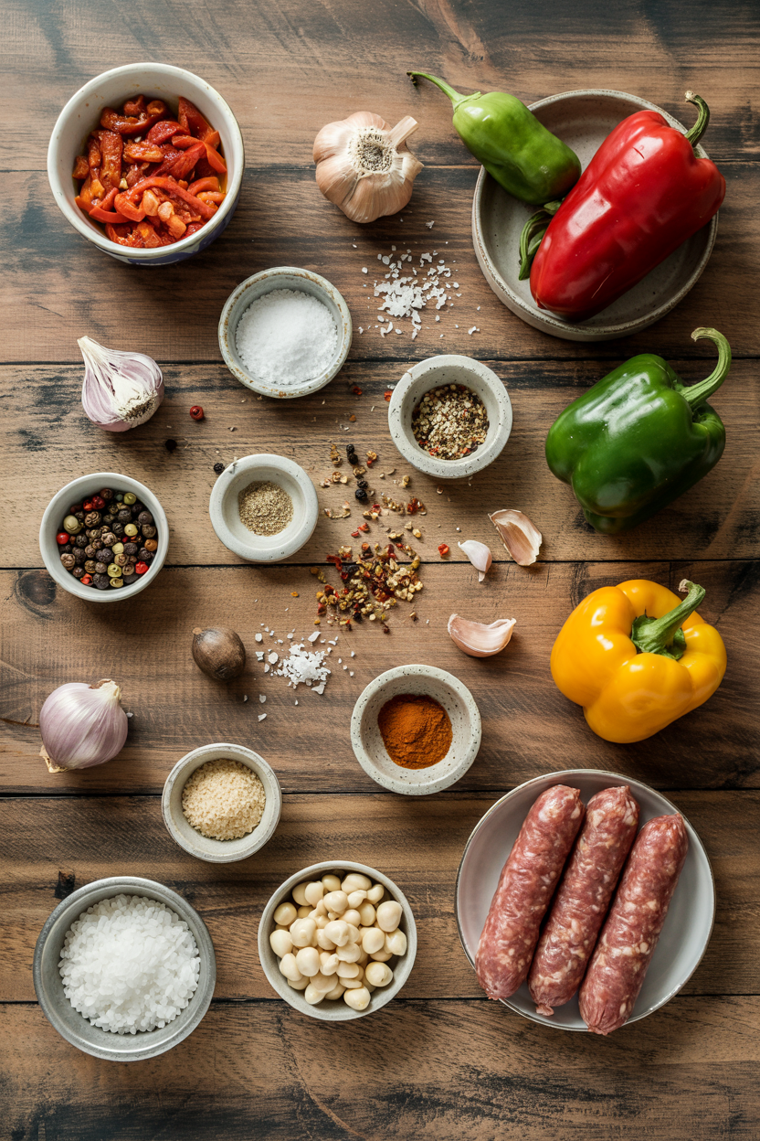 Ingredients for Sausage and Peppers Italian-Style
