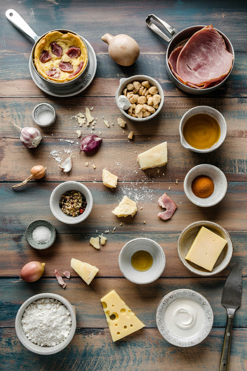 Ingredients for Savory Breakfast Clafoutis with Ham and Cheese