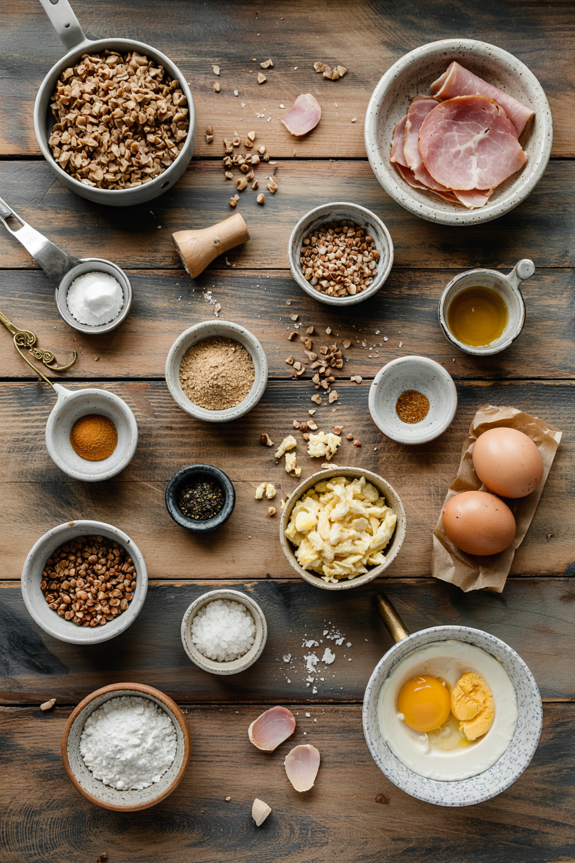 Ingredients for Savory Buckwheat Crepes with Egg and Ham