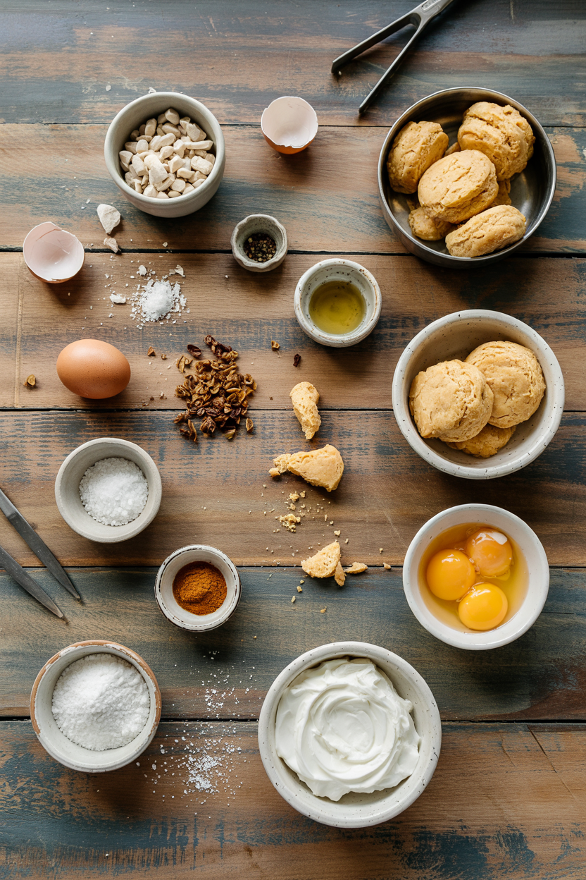 Ingredients for Savory Cheddar Drop Biscuits with Eggs