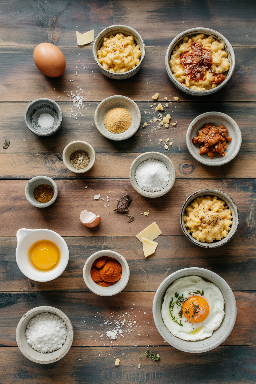 Ingredients for Savory Grits with Cheddar and Fried Egg