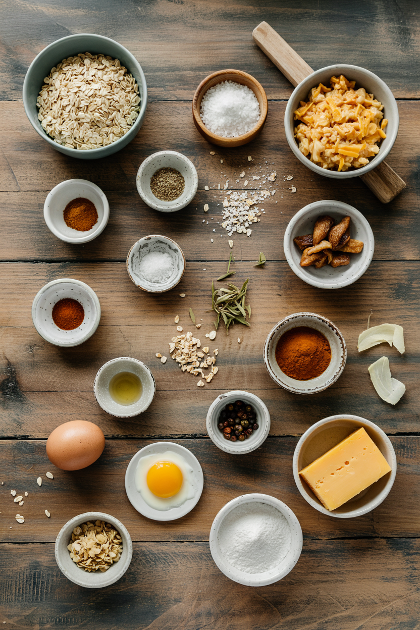 Ingredients for Savory Oatmeal with Egg and Cheddar