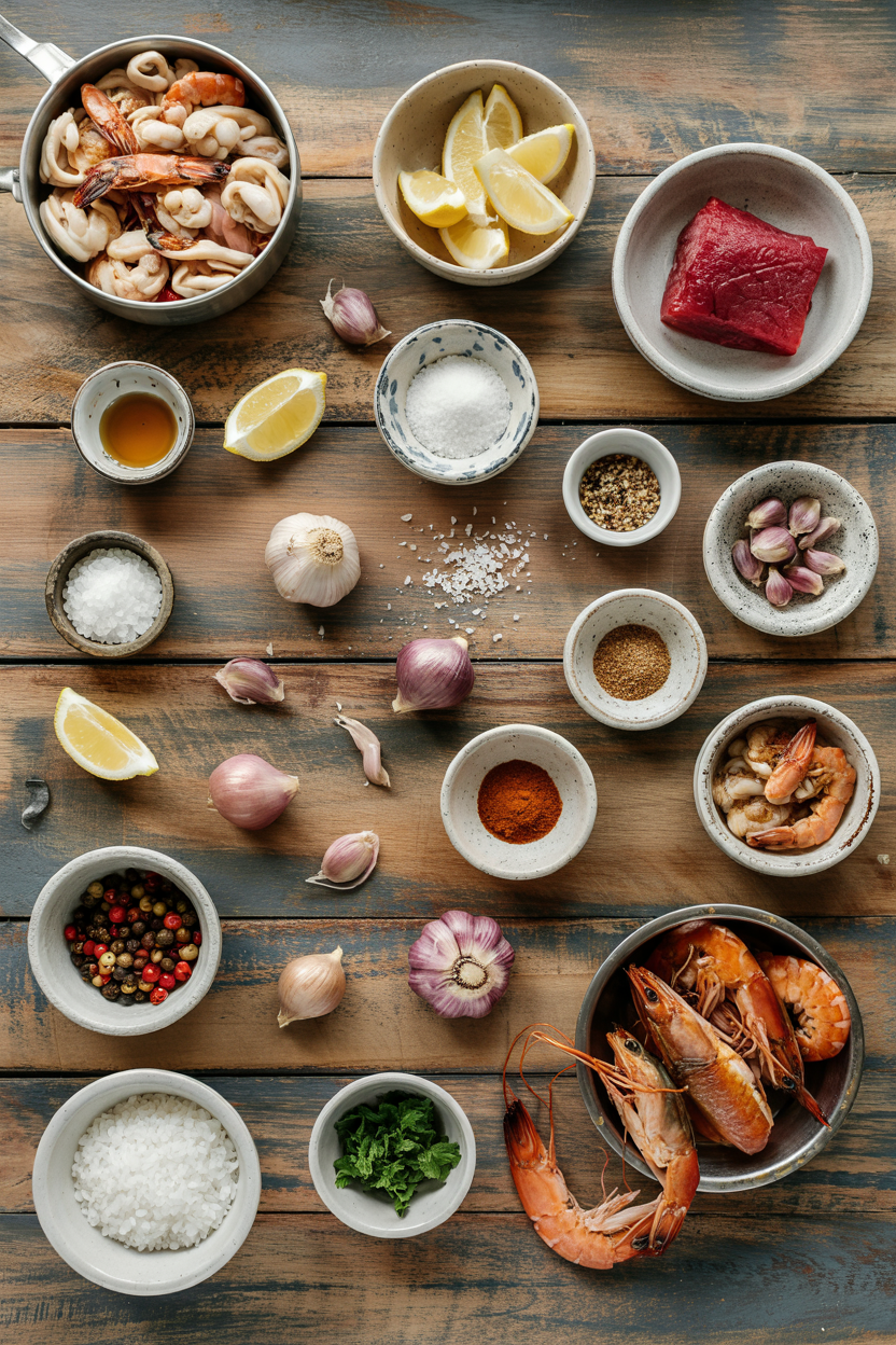 Ingredients for Seafood Cioppino San Francisco-Style