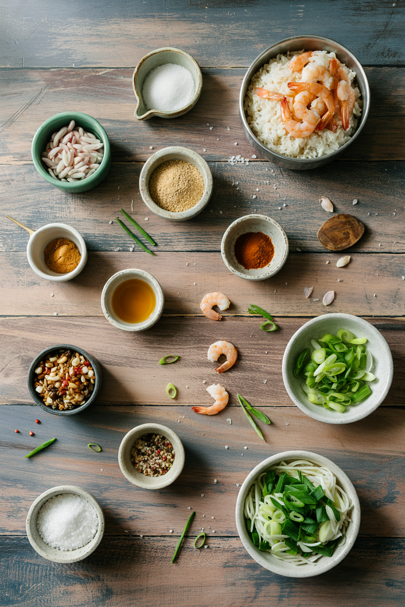 Ingredients for Shrimp Fried Rice with Scallions