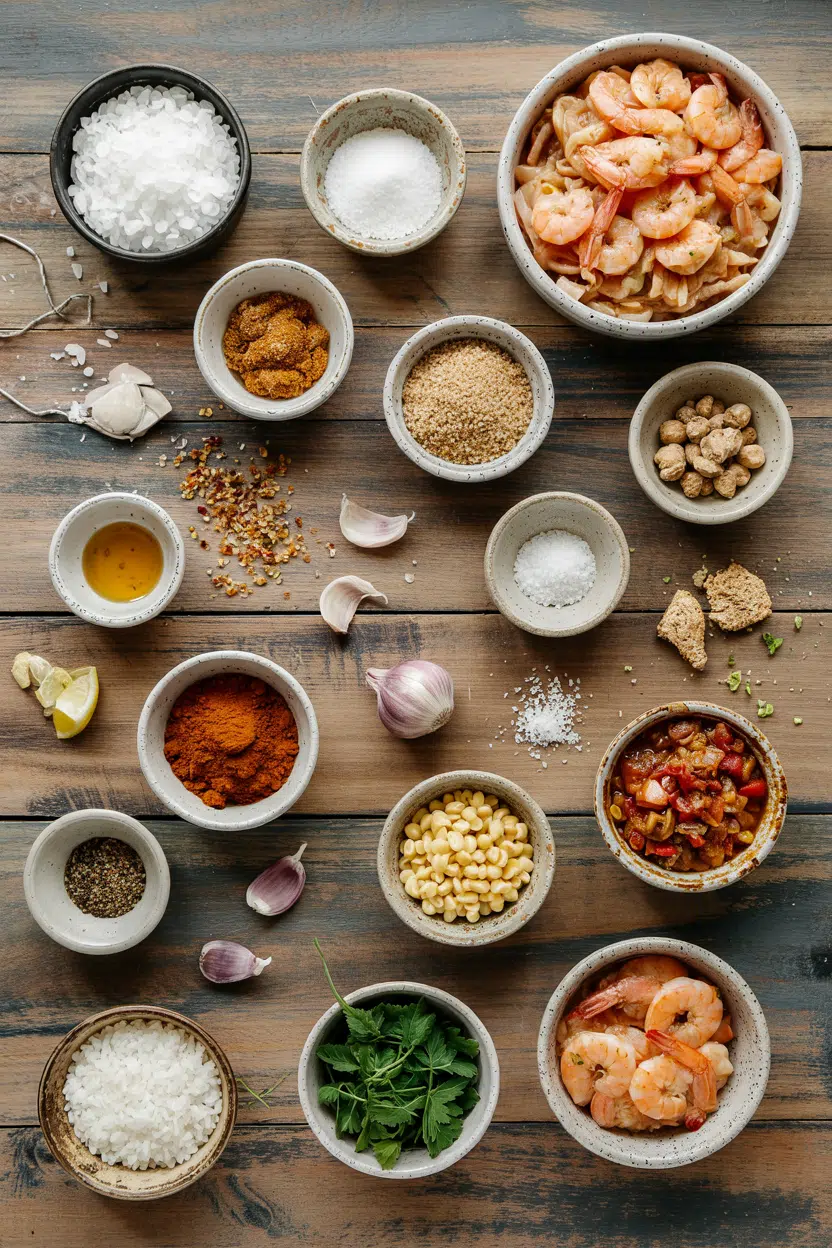 Ingredients for Shrimp Jambalaya Cajun-Style