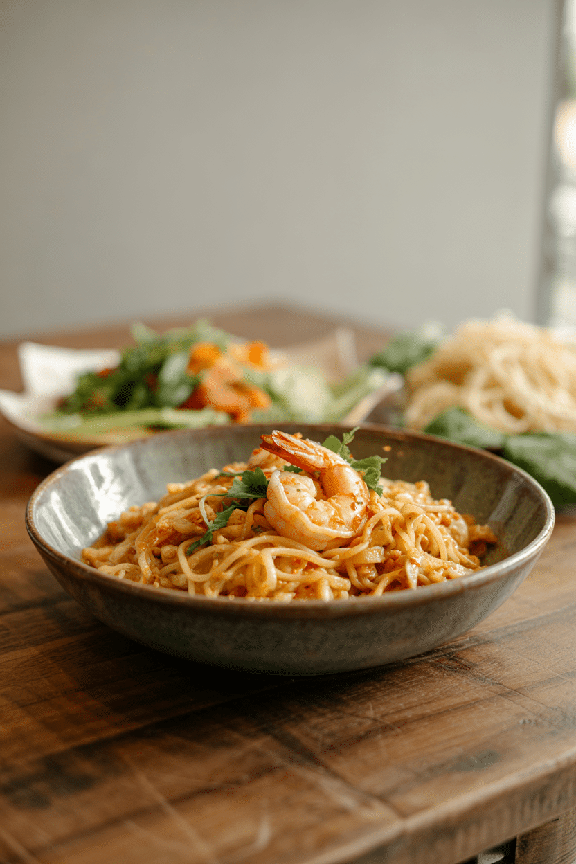 Shrimp Pad Thai served on a plate