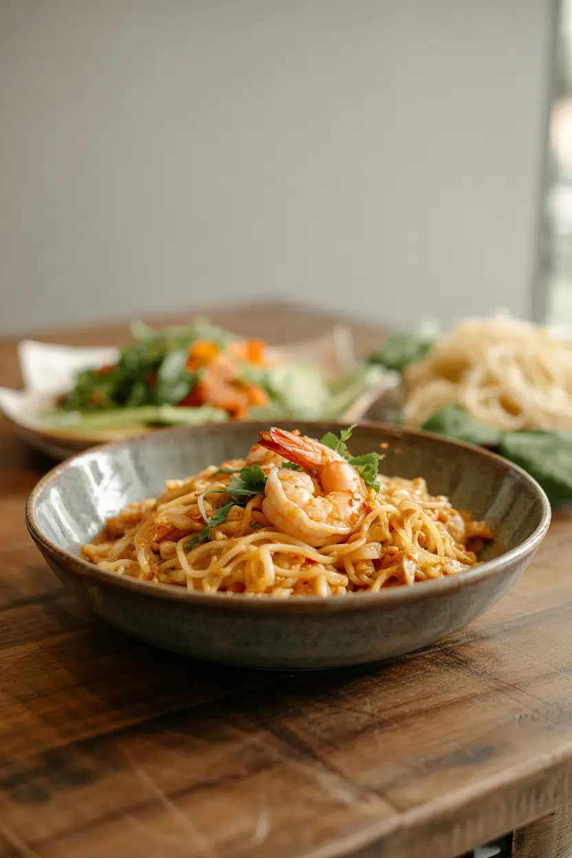 Shrimp Pad Thai served on a plate