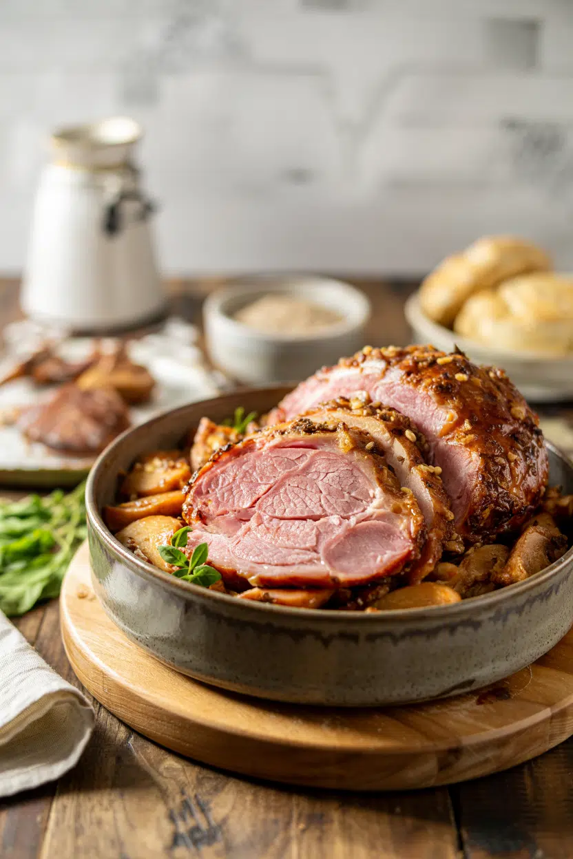 Slow Cooker Brown Sugar Ham served on a plate