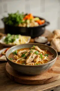 Slow Cooker Chicken Pho served on a plate