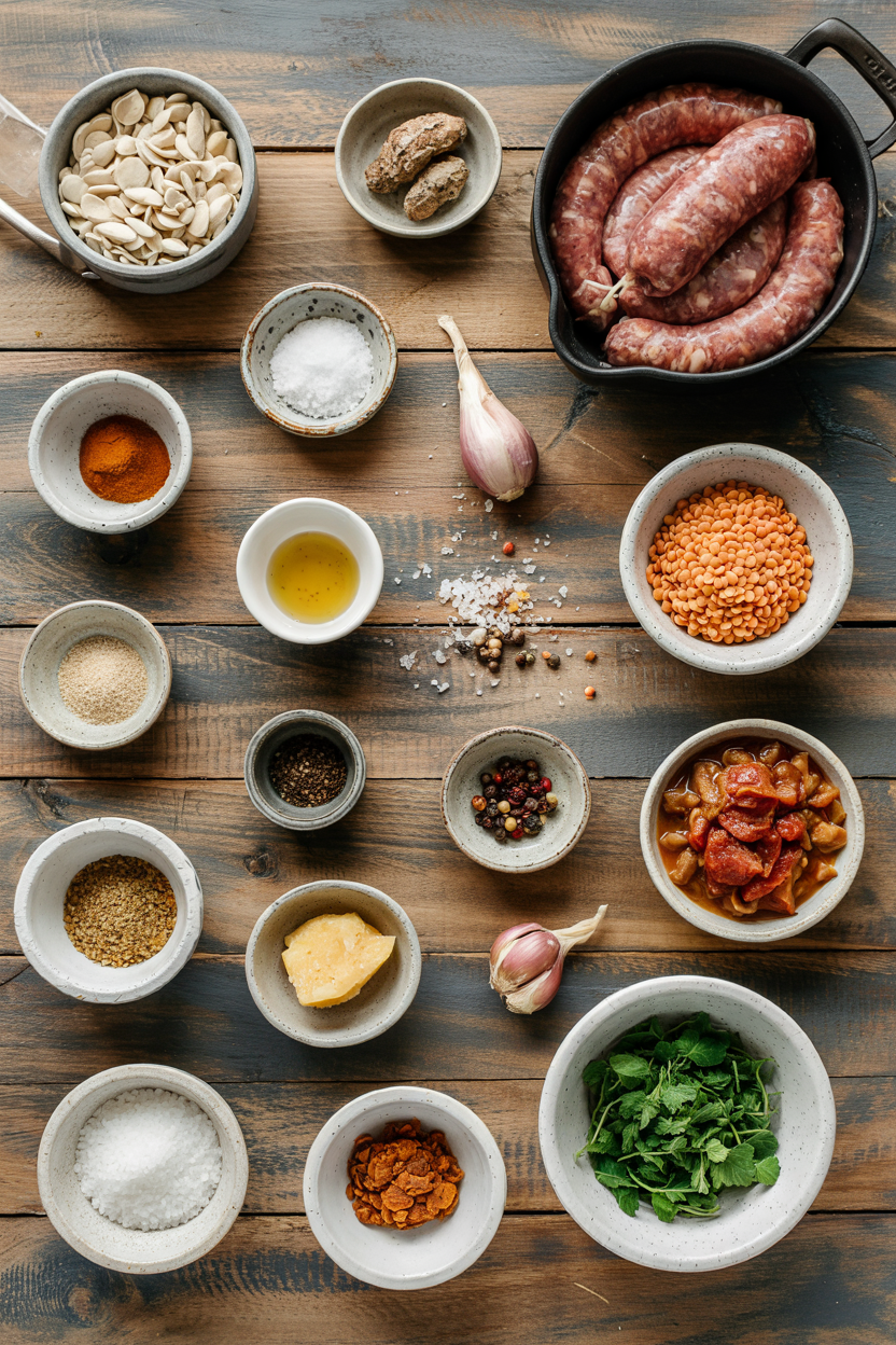 Ingredients for Slow Cooker Sausage and Lentils