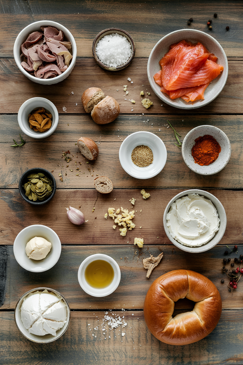 Ingredients for Smoked Salmon and Cream Cheese Bagel