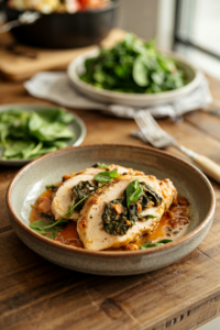 Stuffed Chicken Breast with Spinach served on a plate