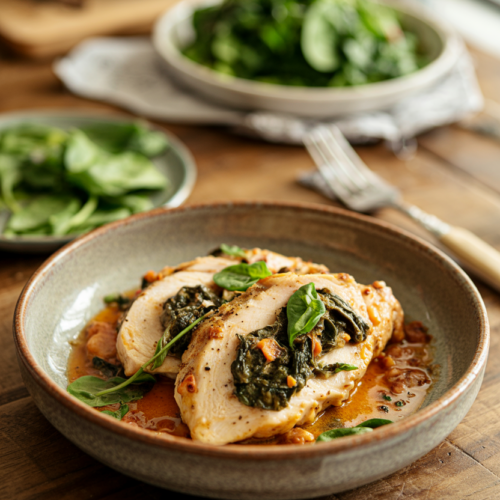 Stuffed Chicken Breast with Spinach served on a plate