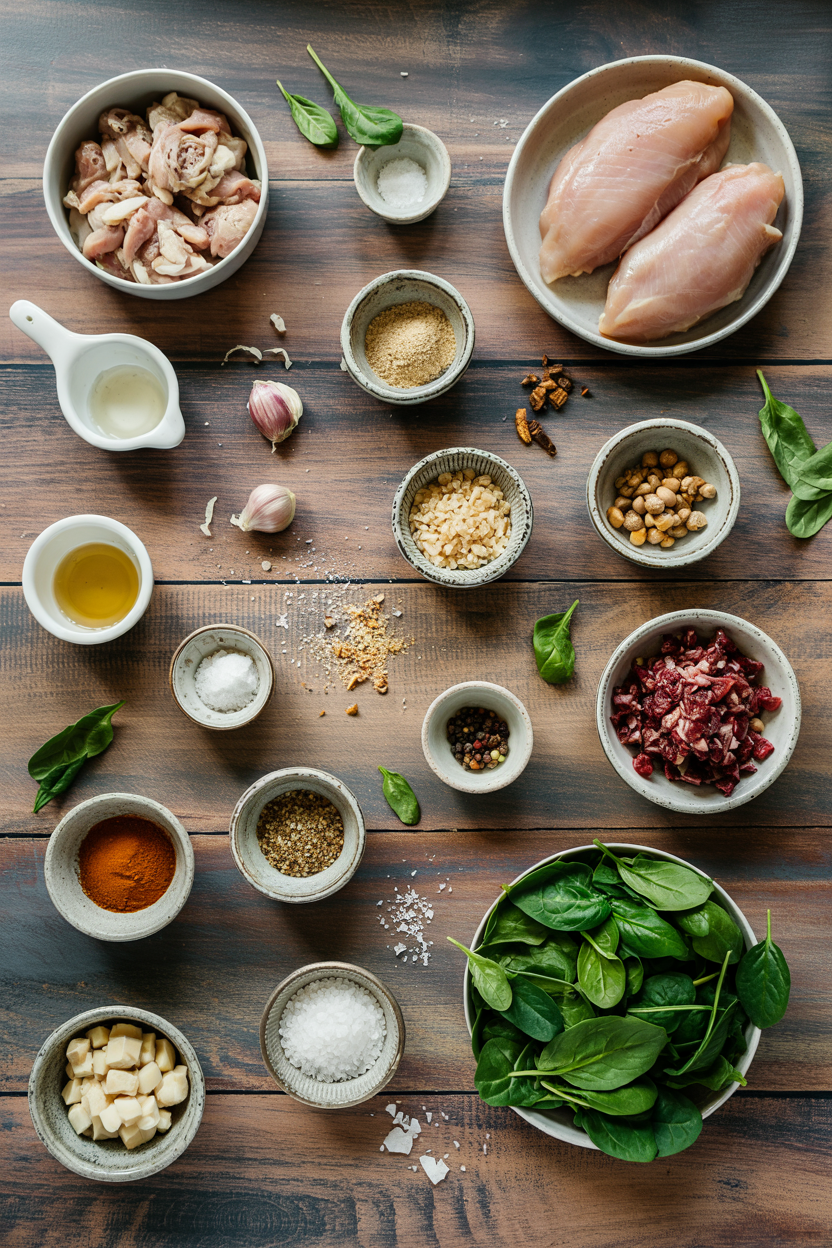 Ingredients for Stuffed Chicken Breast with Spinach