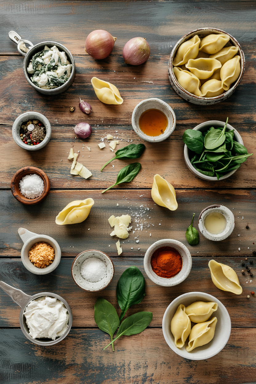 Ingredients for Stuffed Shells with Ricotta and Spinach