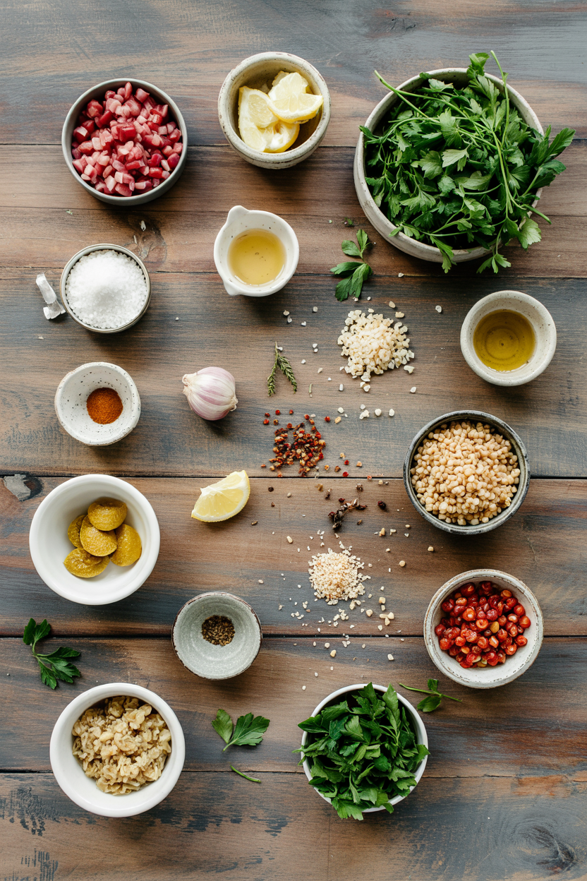 Ingredients for Tabbouleh with Parsley and Bulgur