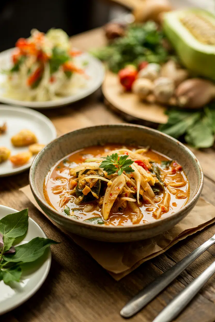 Thai Green Papaya Vegetarian Curry served on a plate