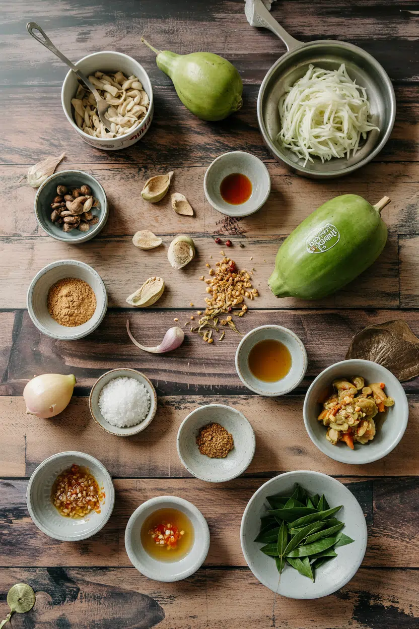Ingredients for Thai Green Papaya Vegetarian Curry
