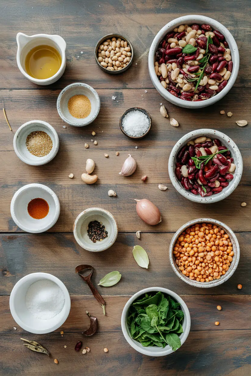 Ingredients for Three-Bean Salad with Vinegar Dressing
