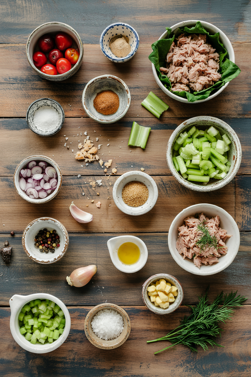 Ingredients for Tuna Salad with Celery and Dill