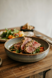 Tuna Steaks with Sesame Crust served on a plate