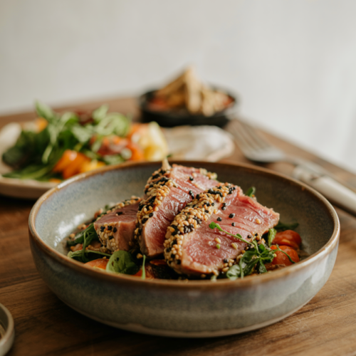 Tuna Steaks with Sesame Crust served on a plate