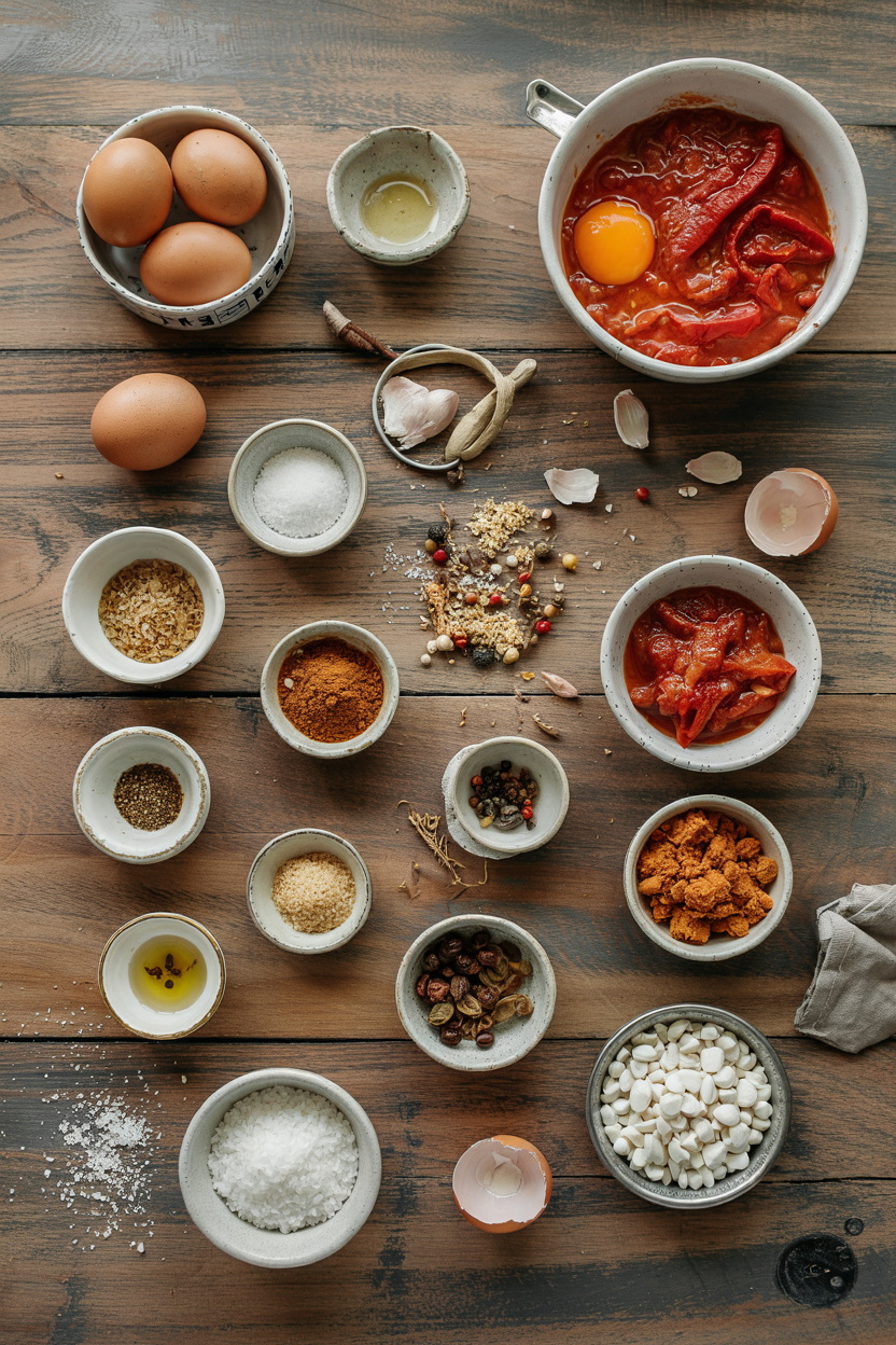 Ingredients for Turkish Menemen with Eggs and Tomatoes