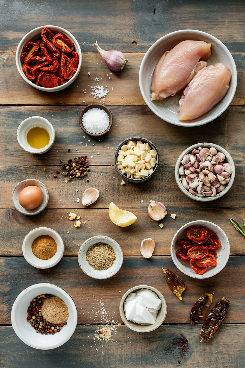 Ingredients for Tuscan Chicken with Sun-Dried Tomatoes