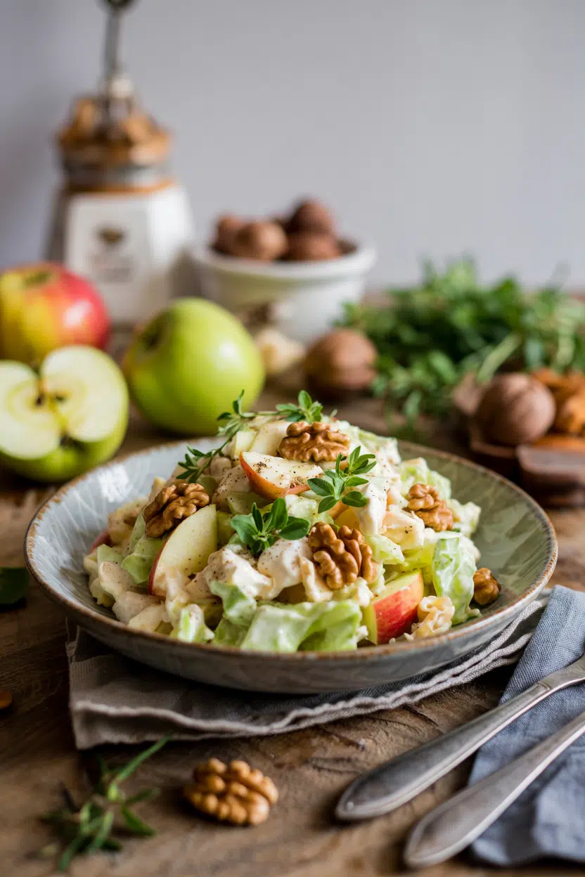 Waldorf Salad with Apples and Walnuts served on a plate