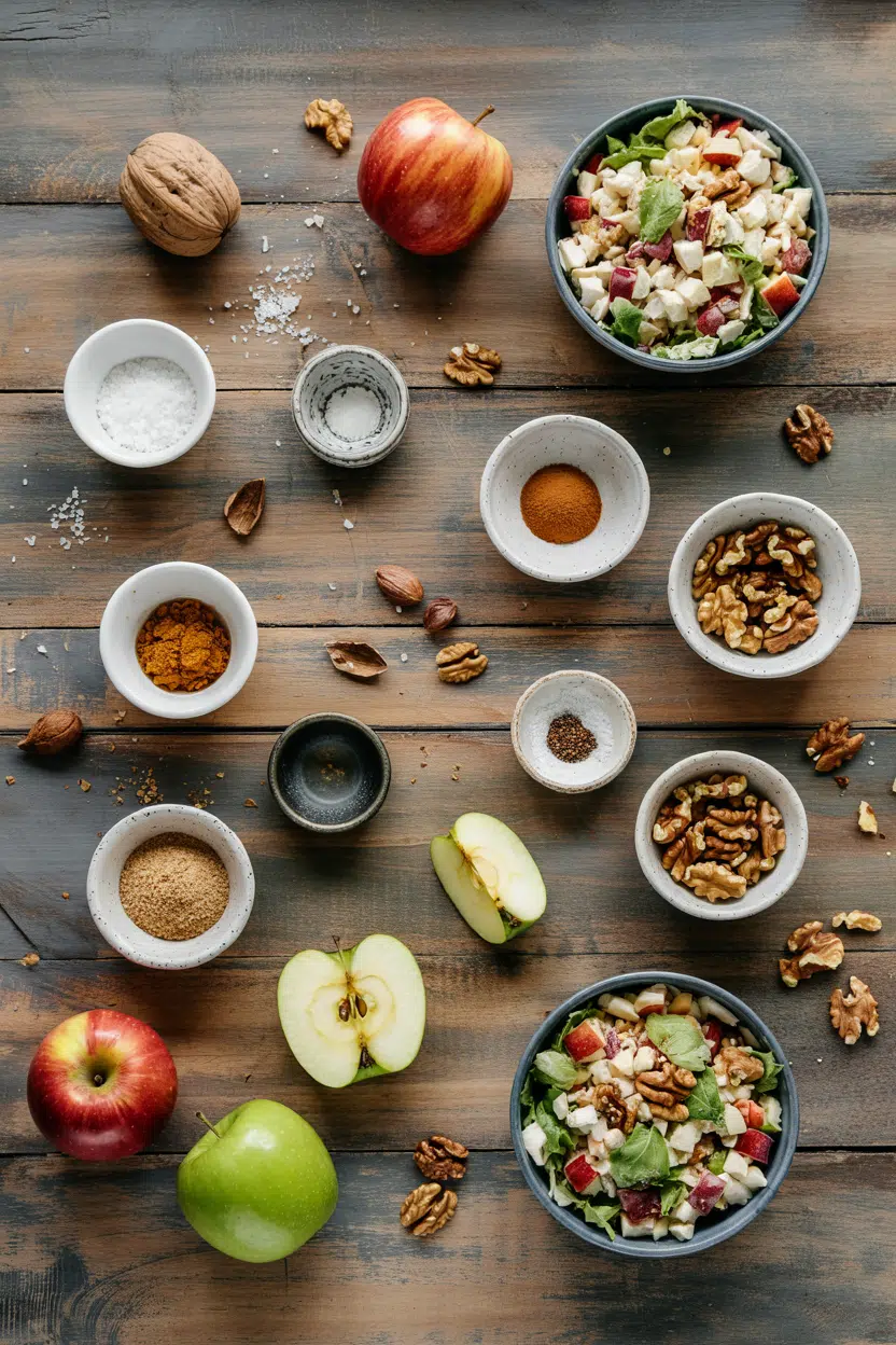 Ingredients for Waldorf Salad with Apples and Walnuts