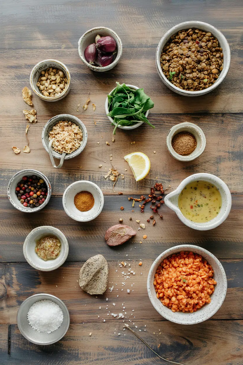 Ingredients for Warm Lentil Salad with Mustard Vinaigrette