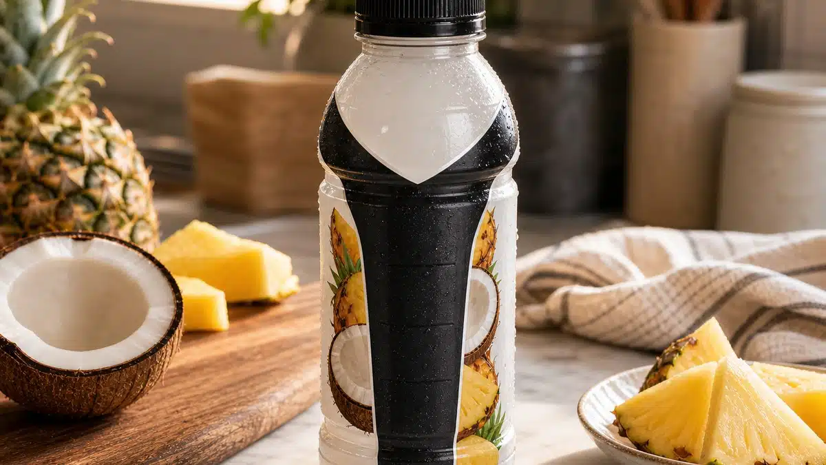 AI product-style photo of BODYARMOR Pineapple Coconut sports drink for best body armor flavors
