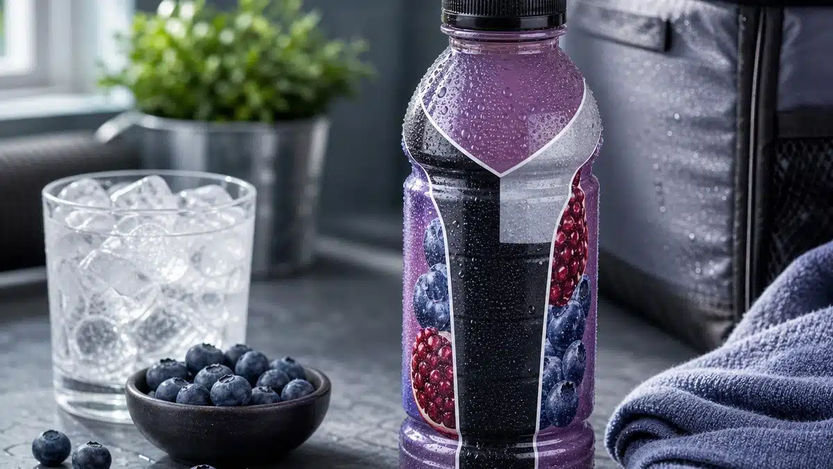 AI product-style photo of BODYARMOR LYTE Blueberry Pomegranate for best body armor flavors