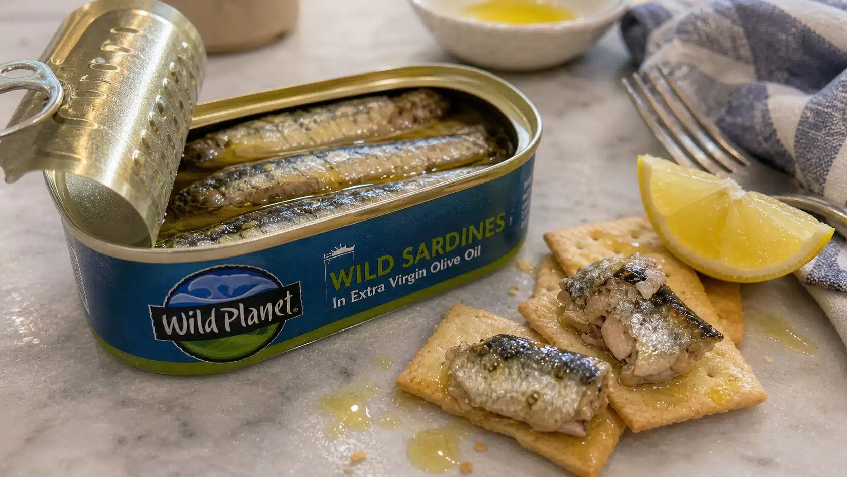 AI product-style photo of Wild Planet sardines for best canned fish
