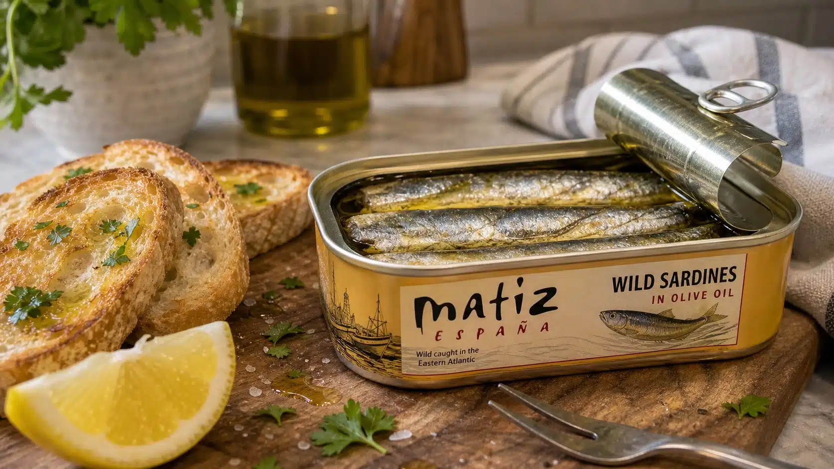 AI product-style photo of Matiz sardines for best canned fish