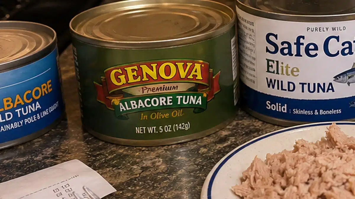 AI product-style photo of Genova Albacore Tuna in Olive Oil for best canned tuna