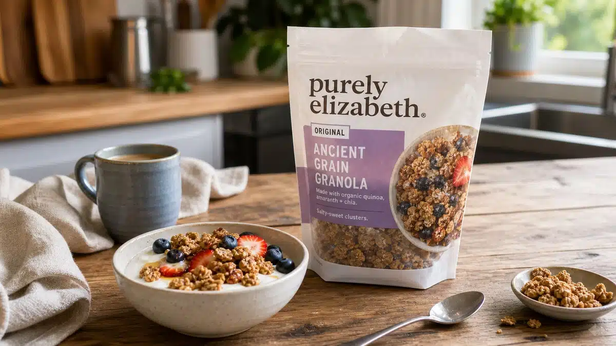 AI product-style photo of Purely Elizabeth Original Ancient Grain Granola for best cereal