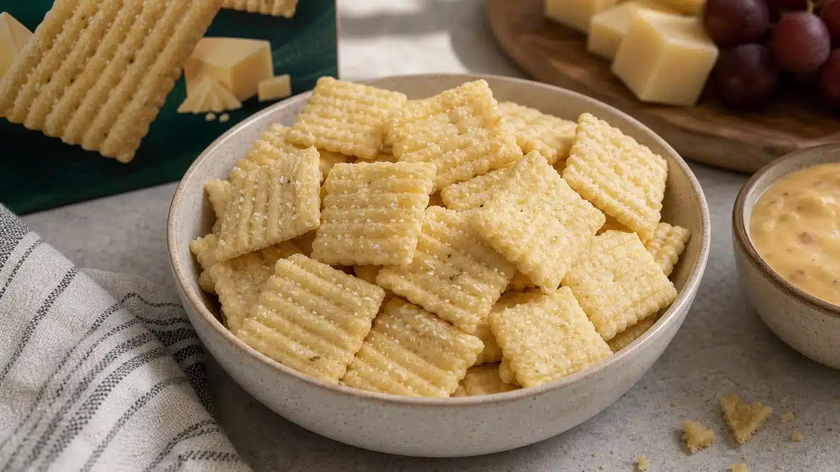 AI product-style photo of Cheez-It Grooves Sharp White Cheddar for best Cheez-It flavor