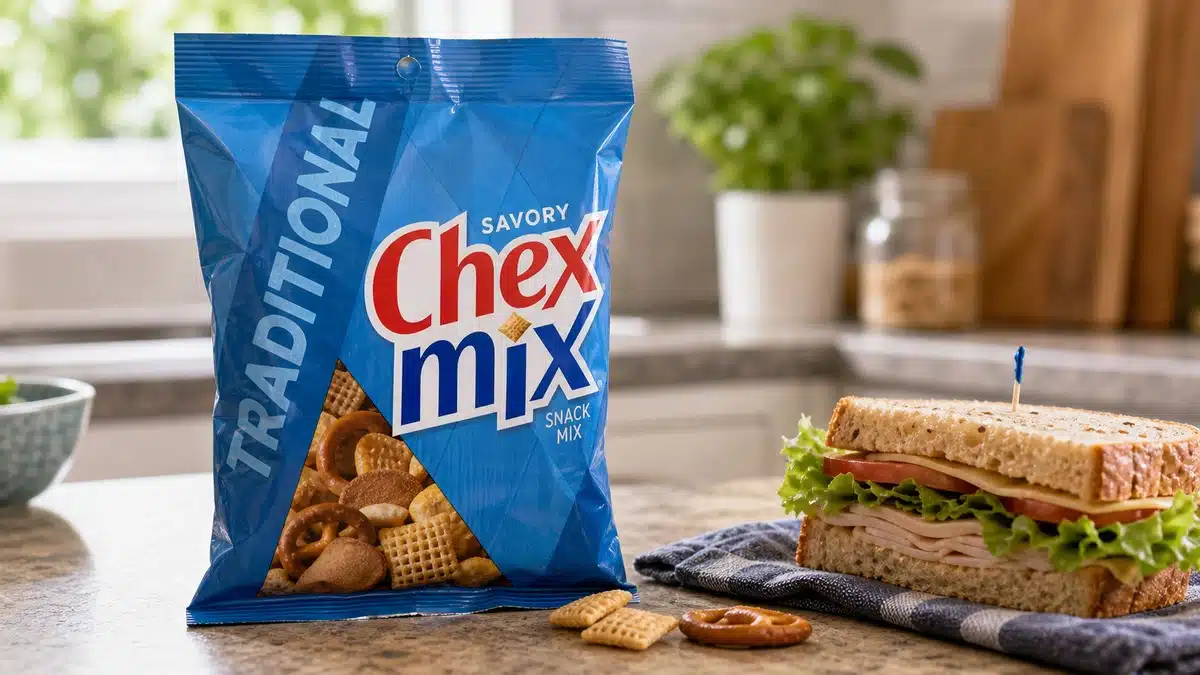 AI product-style photo of Traditional Chex Mix for best chex mix flavors