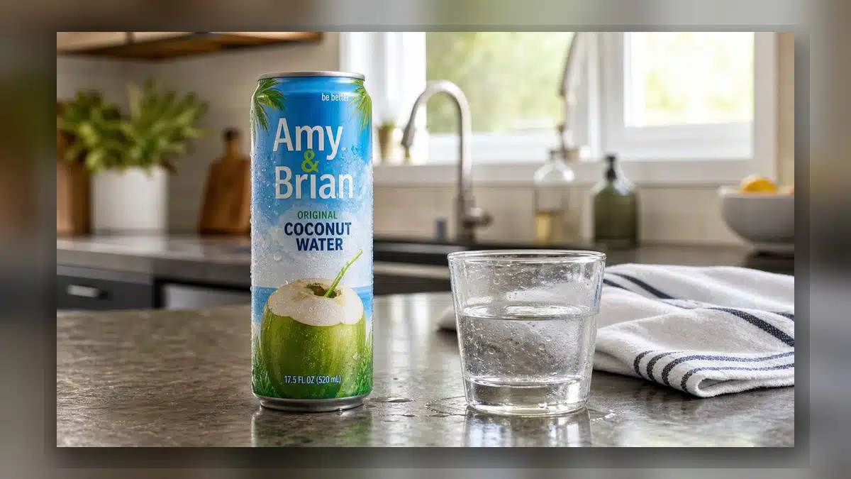 AI product-style photo of Amy and Brian Original Coconut Water for best coconut water