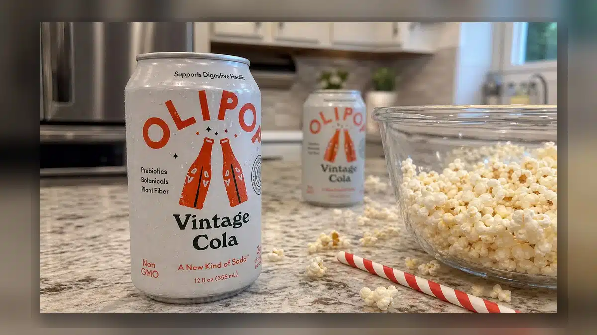 AI product-style photo of OLIPOP Vintage Cola for best cola