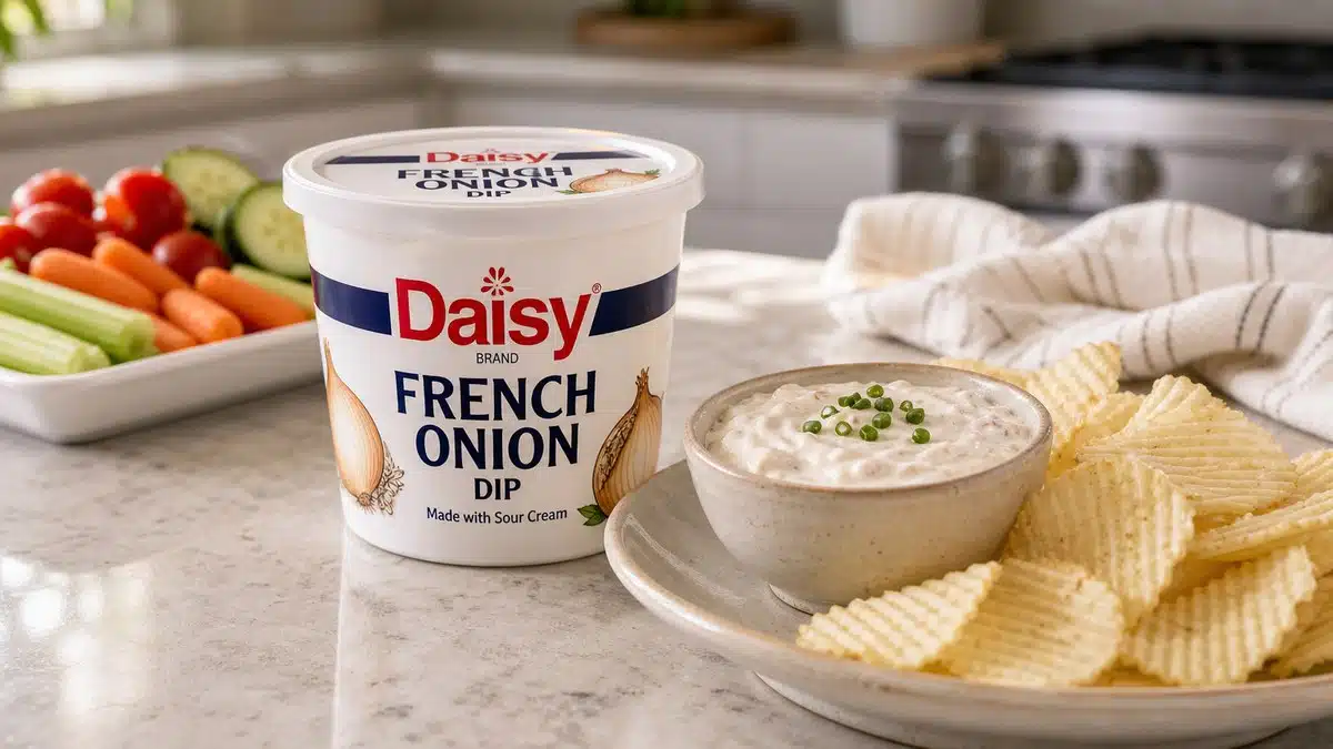 AI product-style photo of Daisy Brand French Onion Dip for best french onion dip
