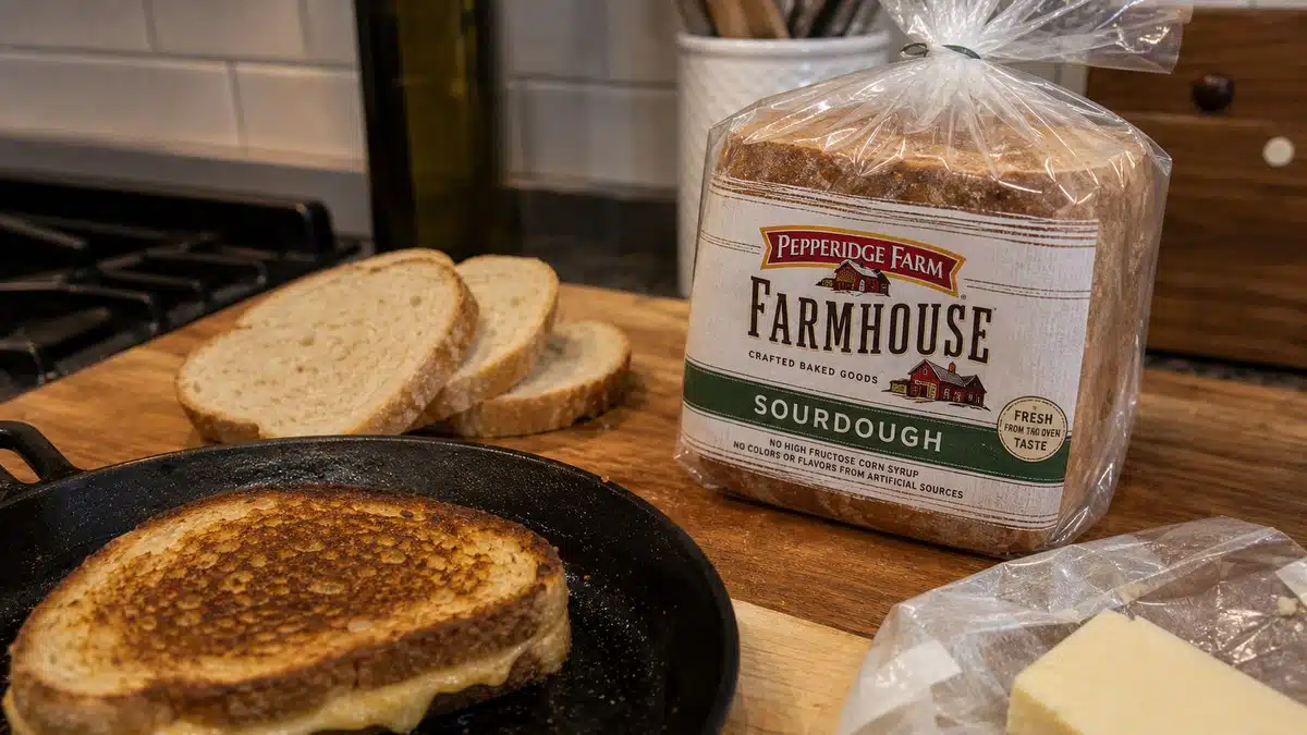 AI product-style photo of Pepperidge Farm Farmhouse Sourdough Bread for best grilled cheese bread