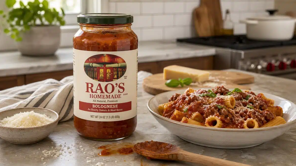 AI product-style photo of Rao's Homemade Bolognese Sauce for best jarred meat sauce