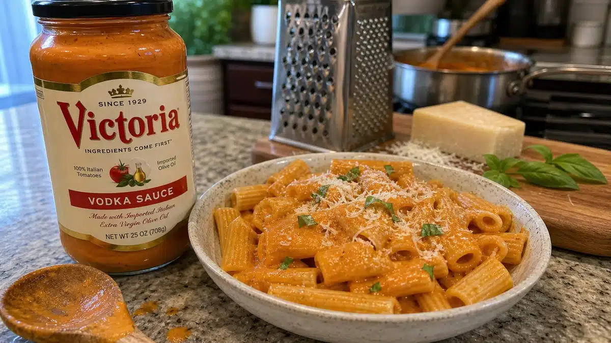 AI product-style photo of Victoria Vodka Sauce for best pasta sauce