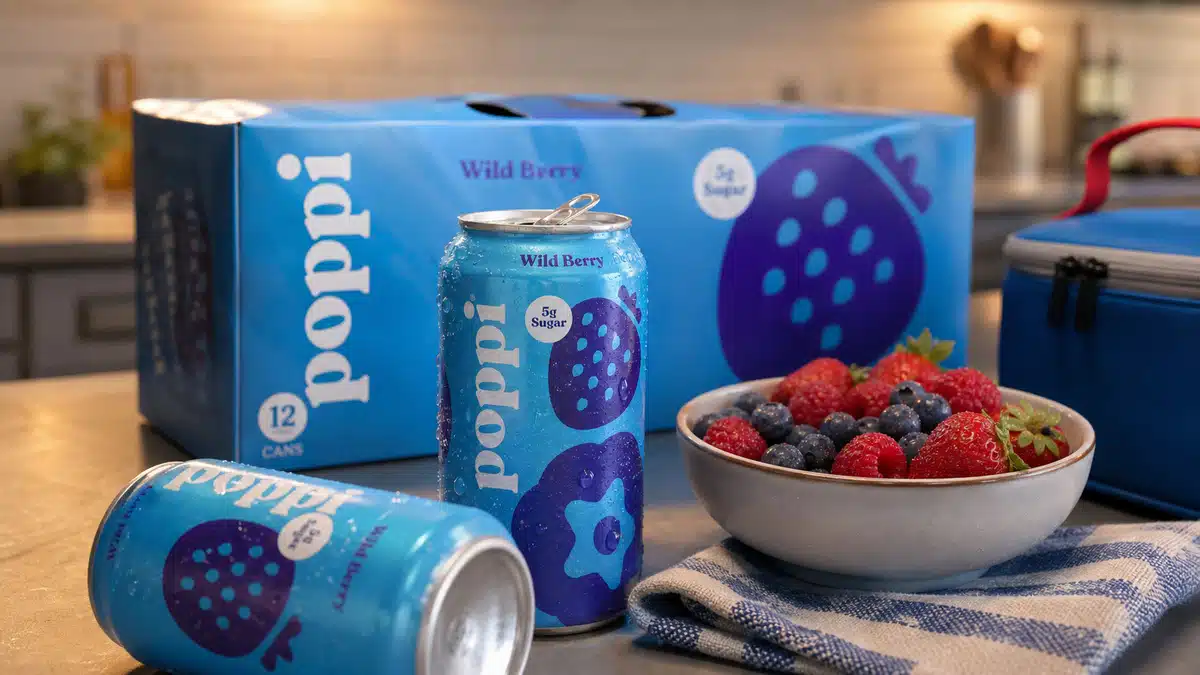 AI product-style photo of Poppi Wild Berry for best poppi flavors