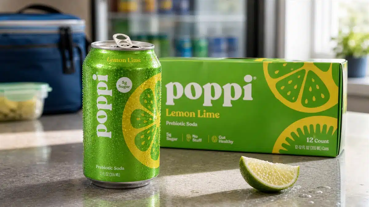 AI product-style photo of Poppi Lemon Lime for best poppi flavors